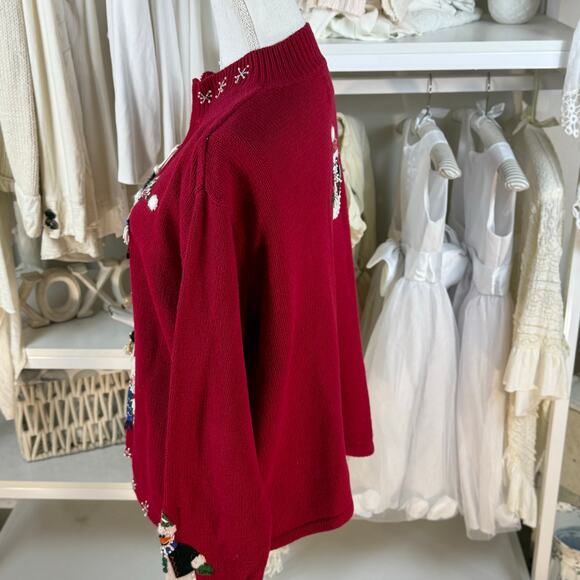 Heirloom Collectibles sz XL Snowman red full zip cardigan festive Christmas 4247 - Picture 3 of 10